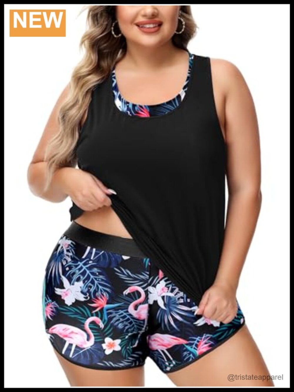Plus Size 3 Piece Tankini Swimsuit with Boy Shorts & Sports Bra